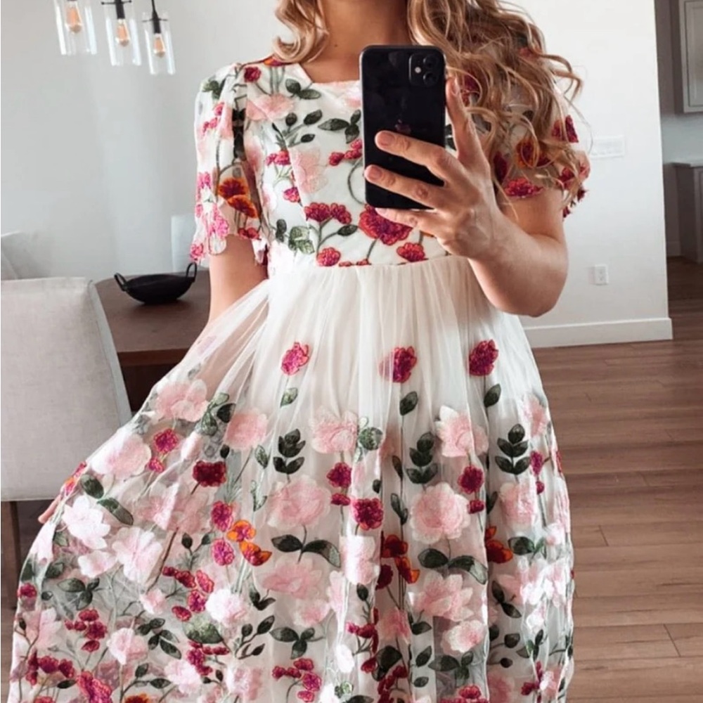 Floral Embroidered White Dress